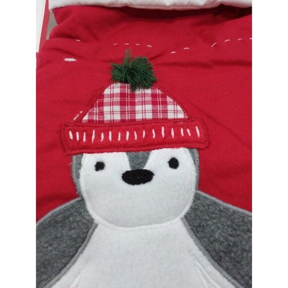 Pottery Barn Kids Amelia Winter Penguins Christmas Holiday Stocking Quilted Red - Picture 4 of 9